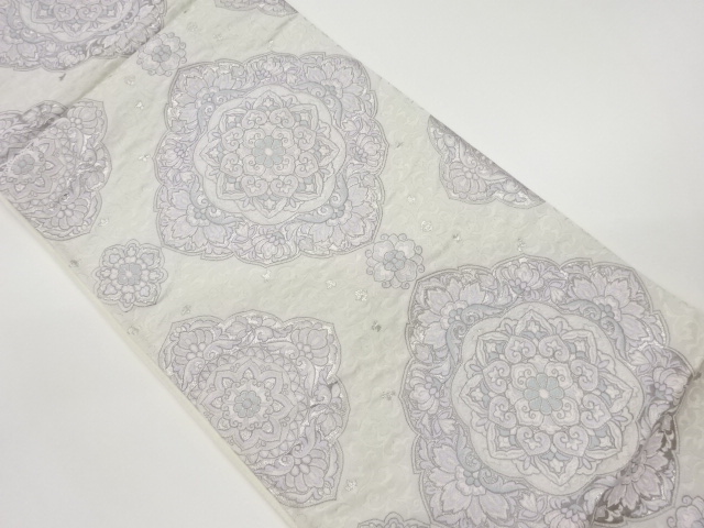 JAPANESE KIMONO / VINTAGE FUKURO OBI / WOVEN RHOMBUS & FLOWER CREST